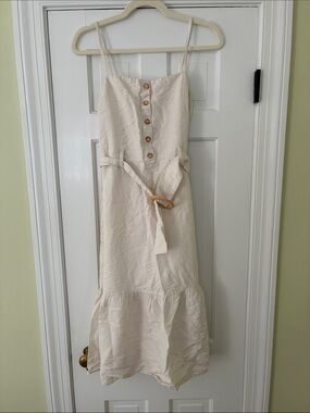 Rails Cream Button-Front Midi Sundress with Waist Tie